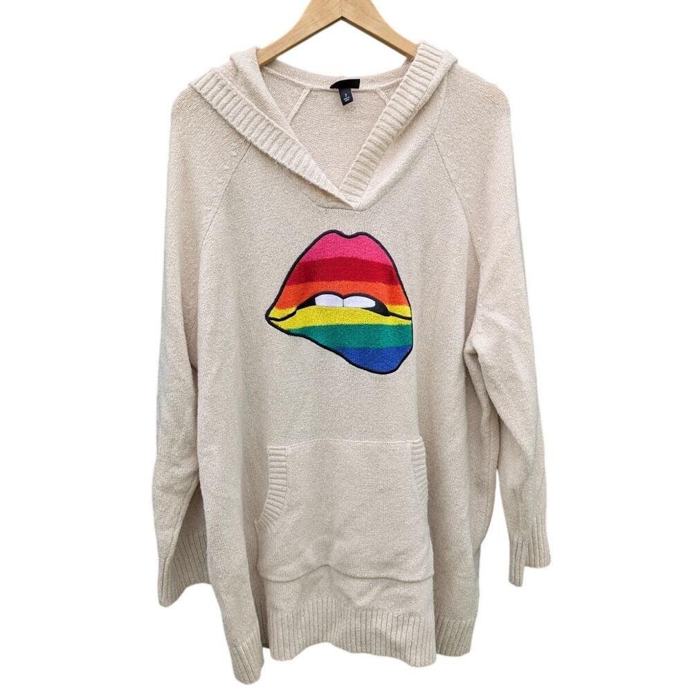 Torrid 2X Rainbow Pride Lips Shacket Cream Oversized Cozy Summer Pull Over
